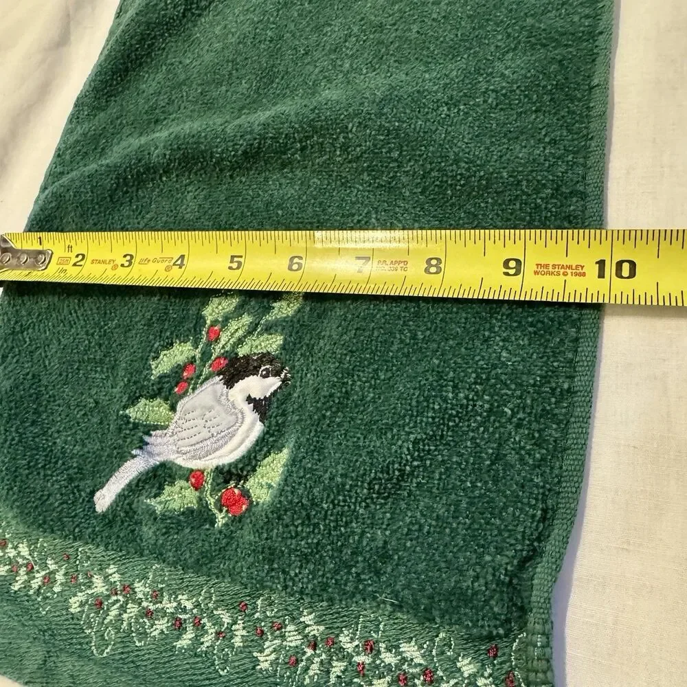 Vintage Christmas Embroidered Guest Small Hand Towel Sparrow Bird Holly Berries